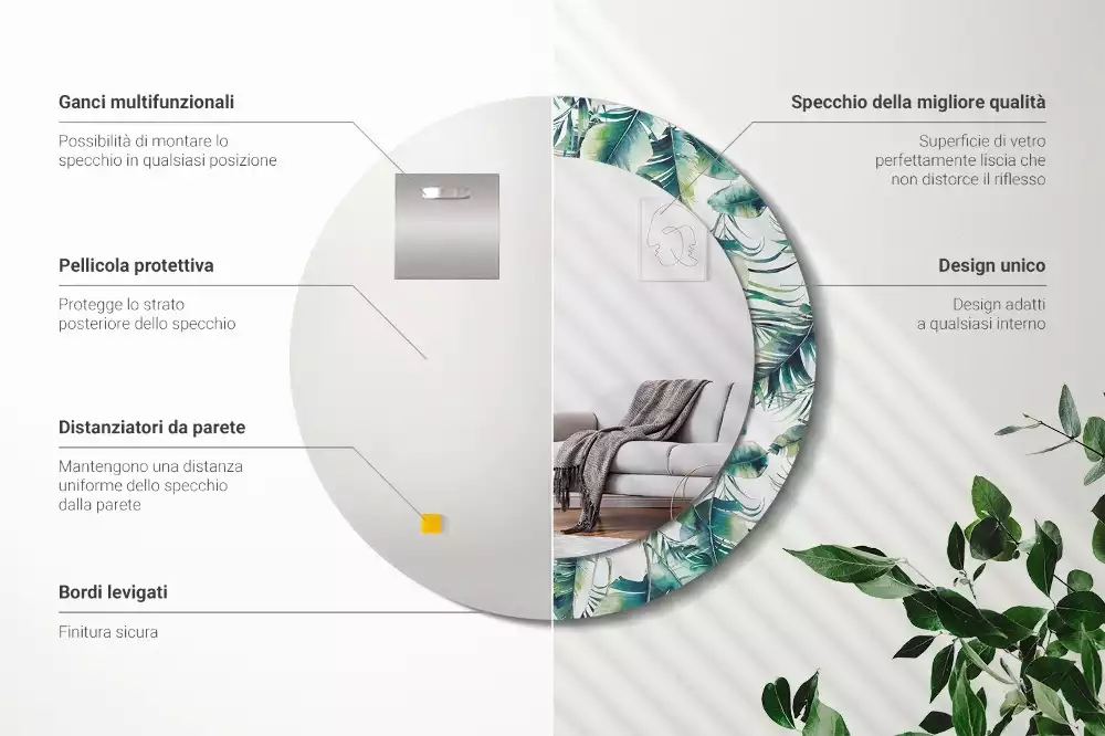 Ronde spiegel met decoratie Bladeren