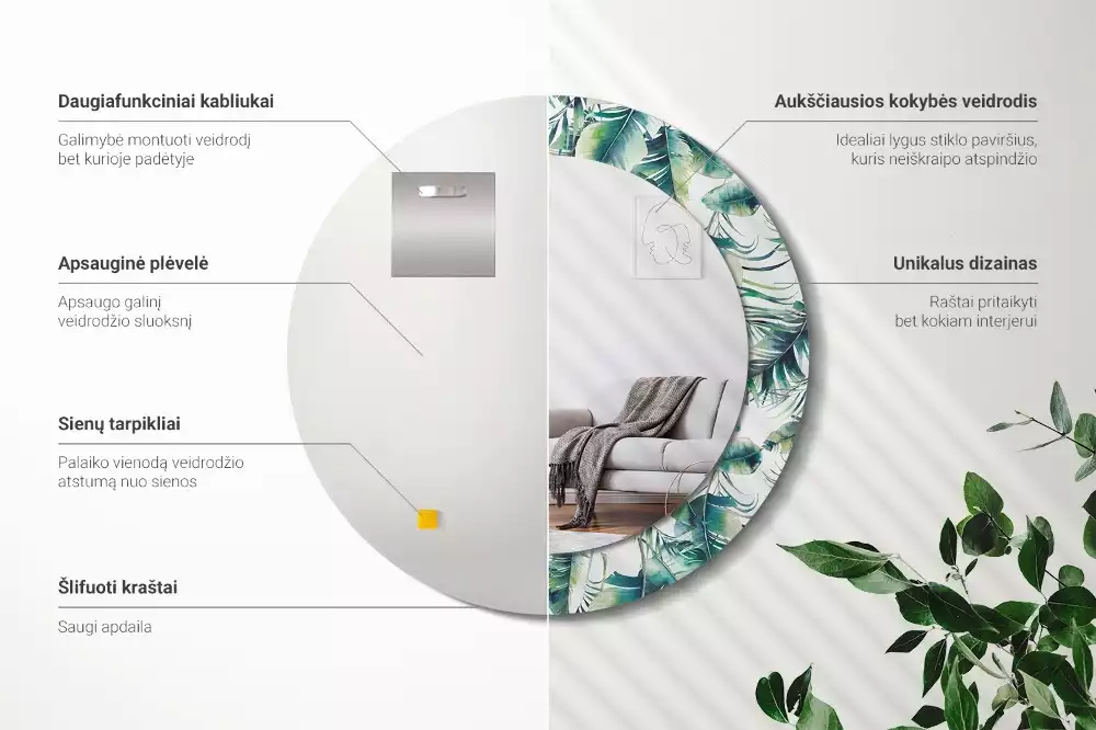 Ronde spiegel met decoratie Bladeren