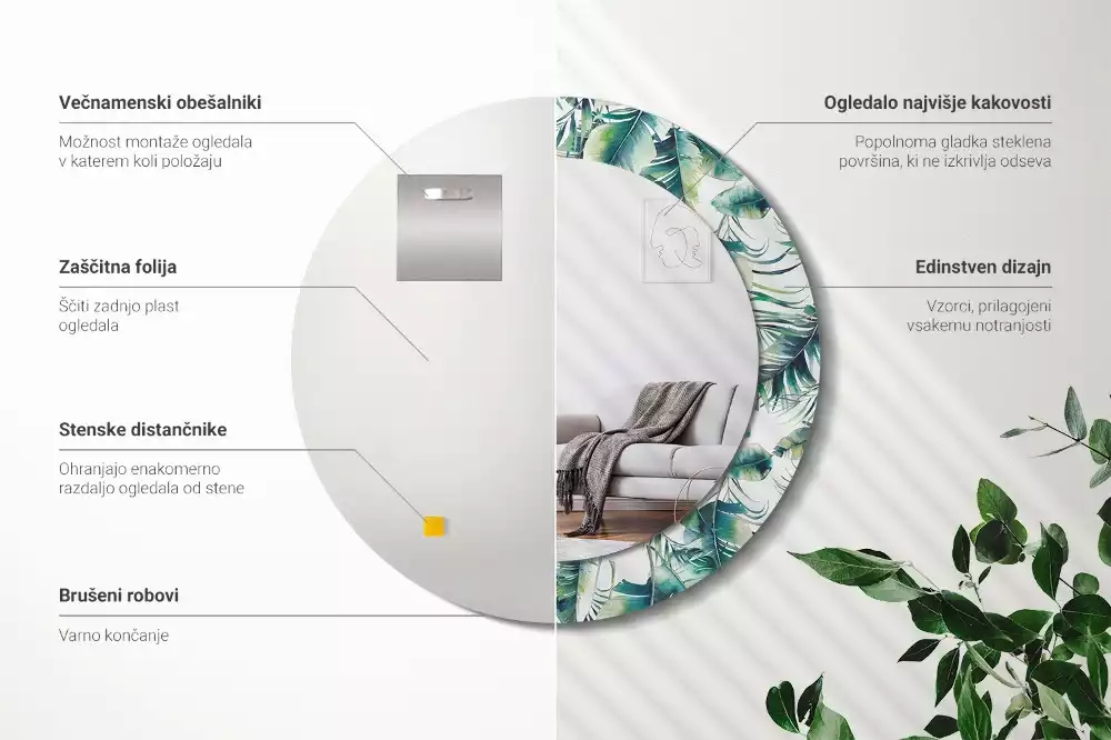 Ronde spiegel met decoratie Bladeren