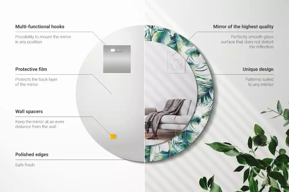 Ronde spiegel met decoratie Bladeren