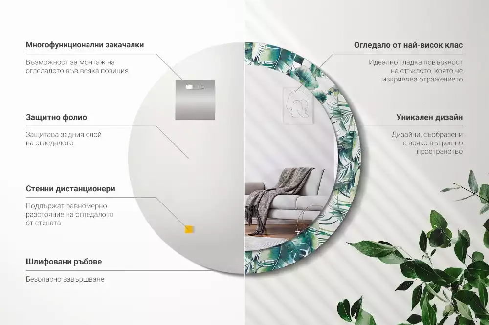 Ronde spiegel met decoratie Bladeren