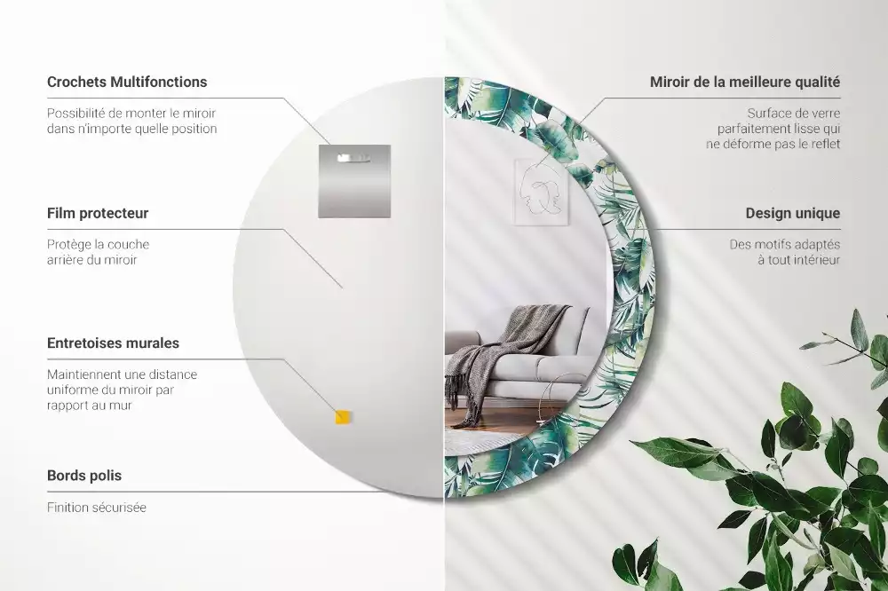 Ronde spiegel met decoratie Bladeren