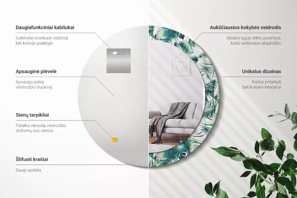 Ronde spiegel met decoratie Bladeren