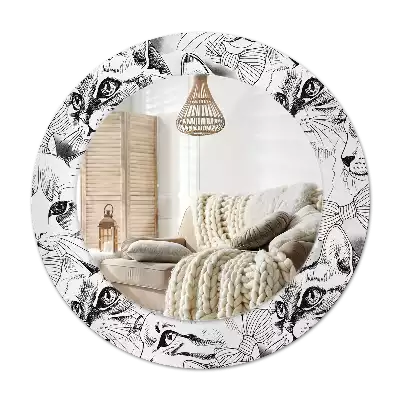 Ronde spiegel met bedrukte lijst Katten