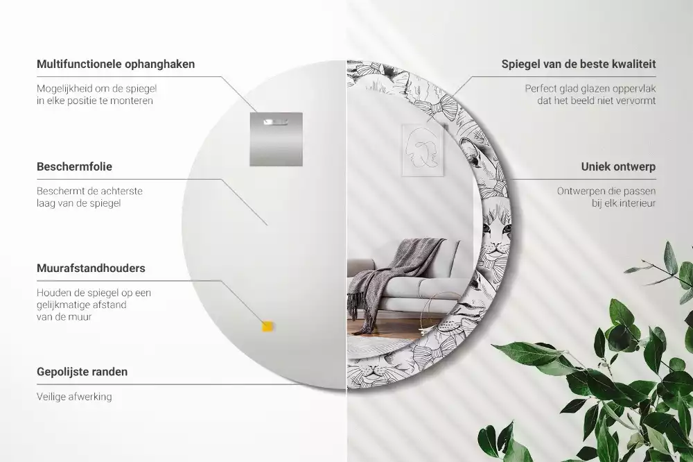 Ronde spiegel met bedrukte lijst Katten