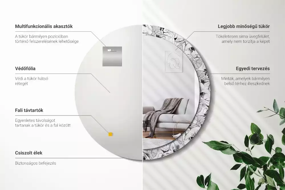 Ronde spiegel met bedrukte lijst Katten