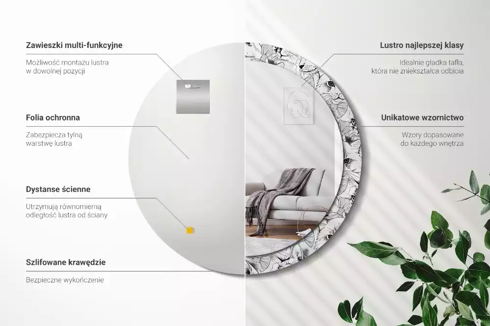 Ronde spiegel met bedrukte lijst Katten