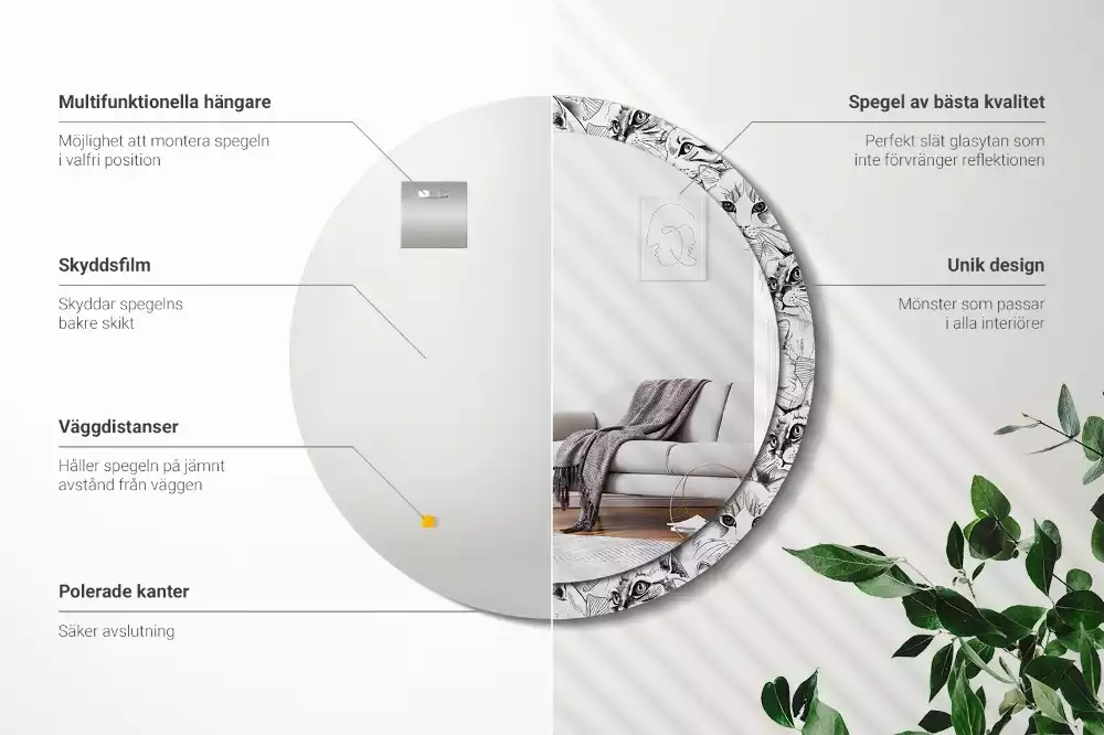 Ronde spiegel met bedrukte lijst Katten