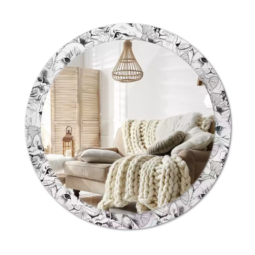 Ronde spiegel met bedrukte lijst Katten