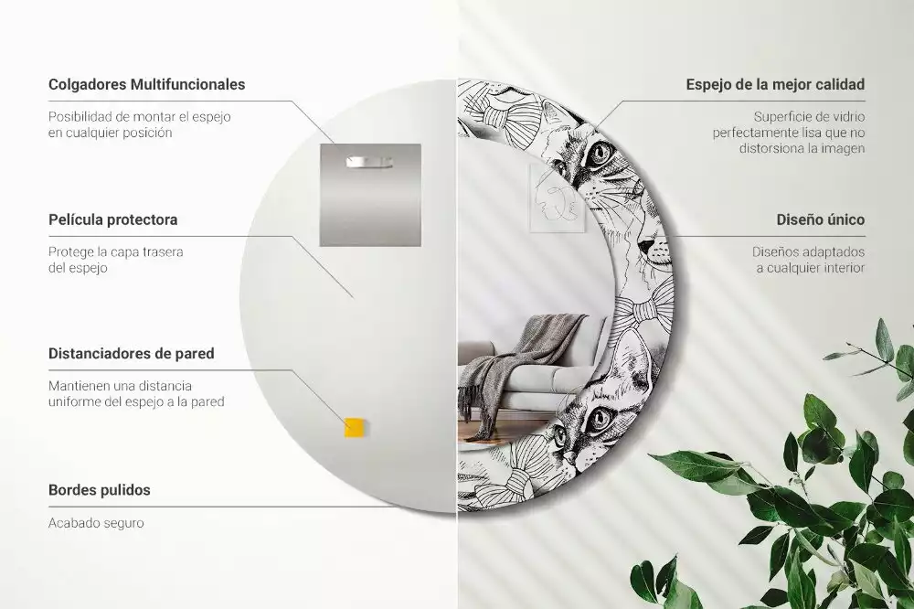 Ronde spiegel met bedrukte lijst Katten