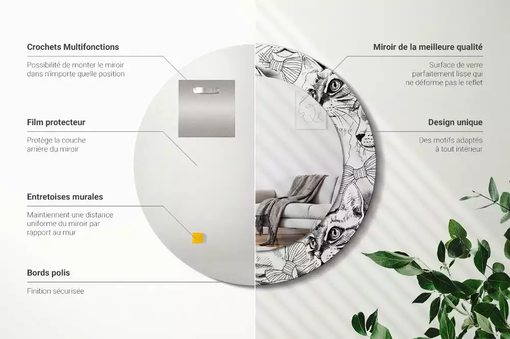 Ronde spiegel met bedrukte lijst Katten