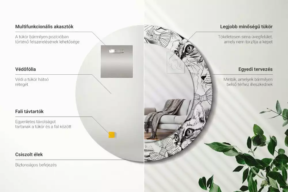 Ronde spiegel met bedrukte lijst Katten