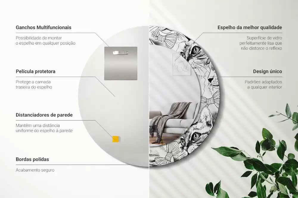 Ronde spiegel met bedrukte lijst Katten