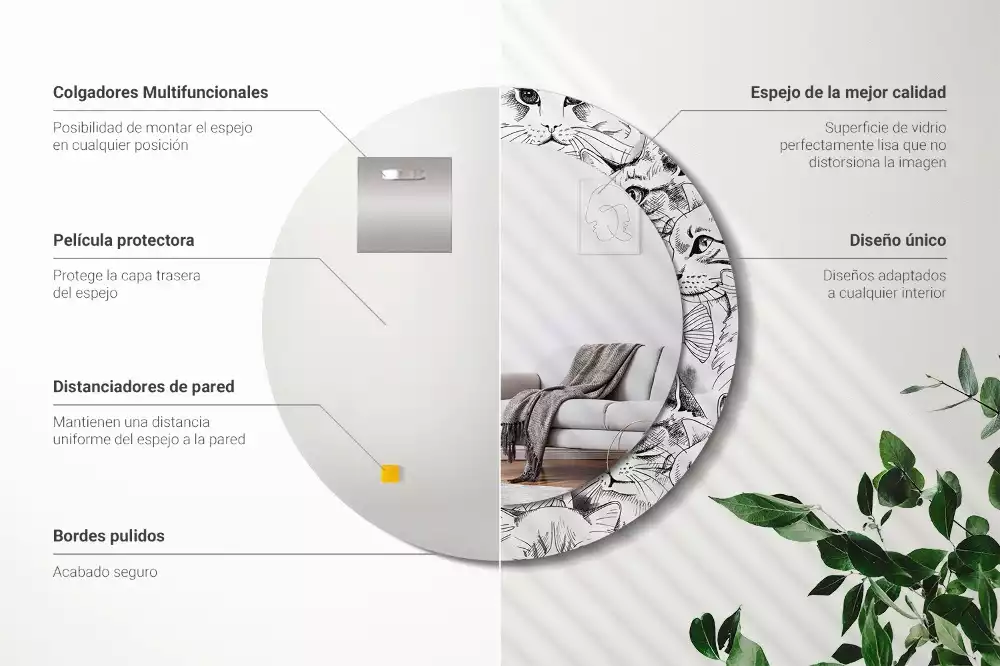 Ronde spiegel met bedrukte lijst Katten