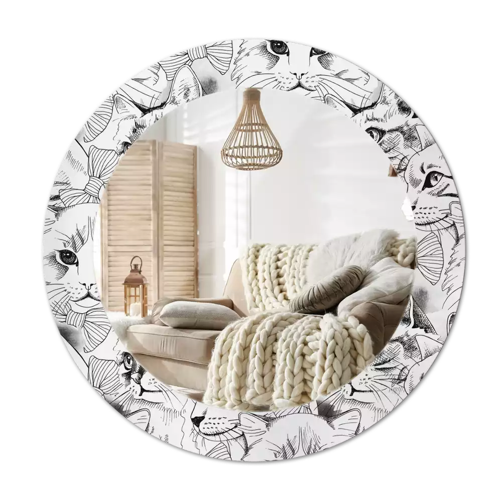 Ronde spiegel met bedrukte lijst Katten