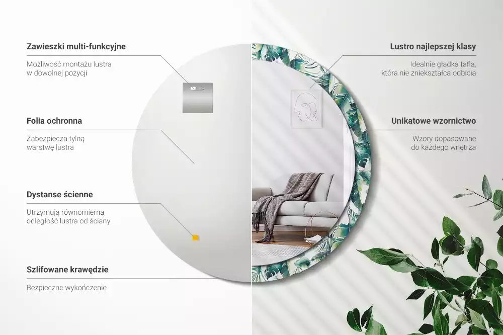 Ronde spiegel met decoratie Zwart-witte veren