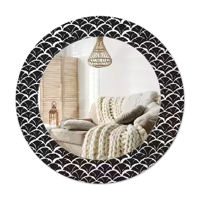 Ronde spiegel met bedrukte lijst Oosterse schalen