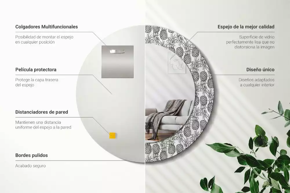 Ronde spiegel met bedrukte lijst Ananassen