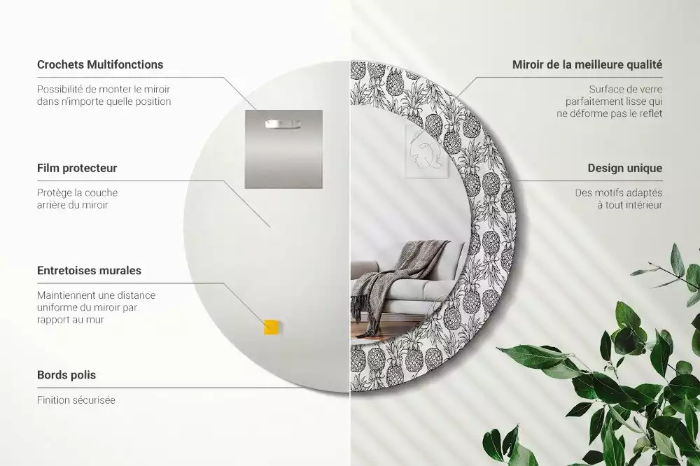 Ronde spiegel met bedrukte lijst Ananassen