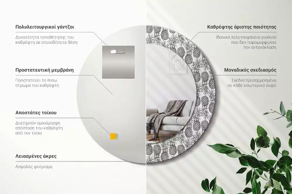 Ronde spiegel met bedrukte lijst Ananassen