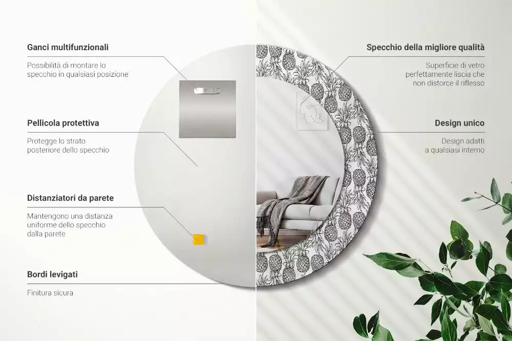 Ronde spiegel met bedrukte lijst Ananassen