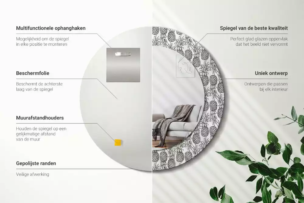 Ronde spiegel met bedrukte lijst Ananassen