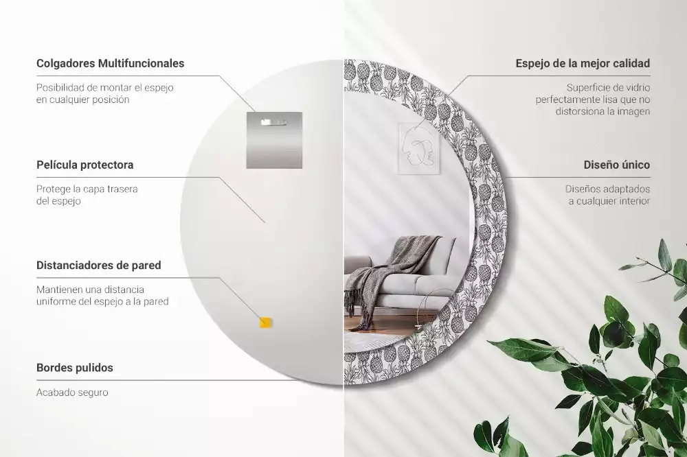 Ronde spiegel met bedrukte lijst Ananassen