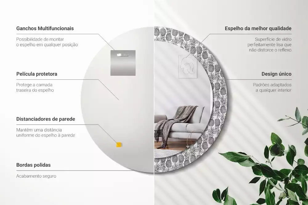 Ronde spiegel met bedrukte lijst Ananassen