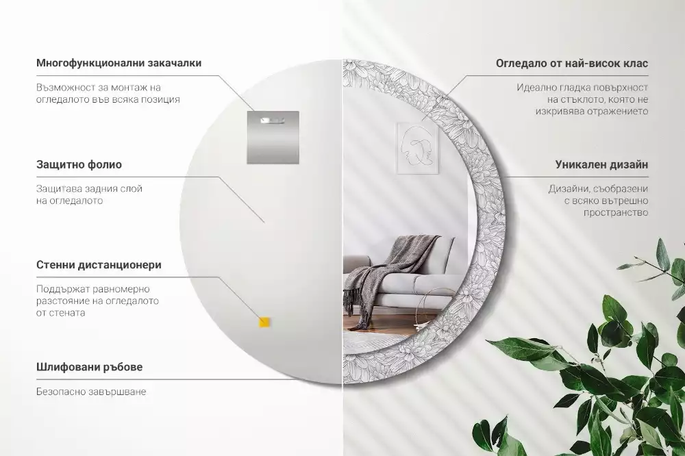 Ronde spiegel met bedrukte lijst Lotusbloemen