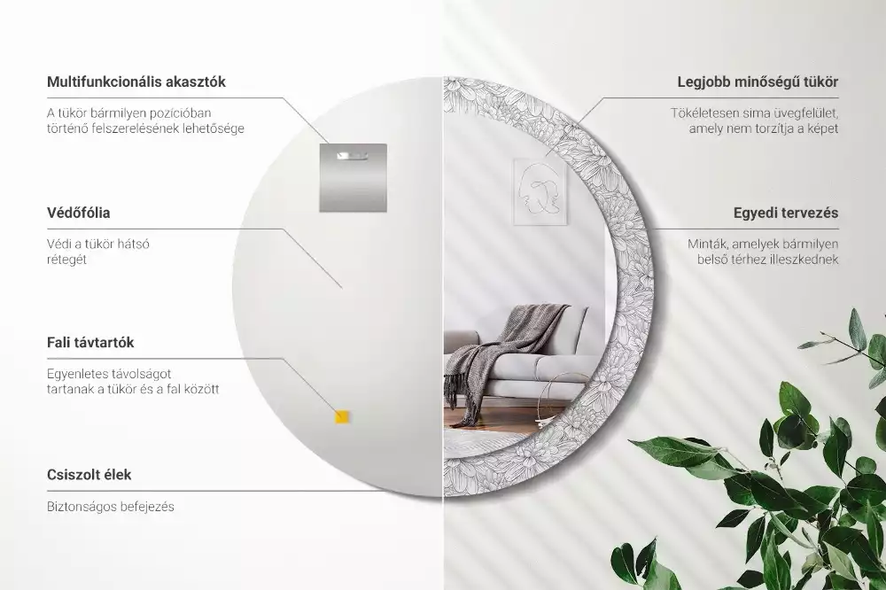 Ronde spiegel met bedrukte lijst Lotusbloemen