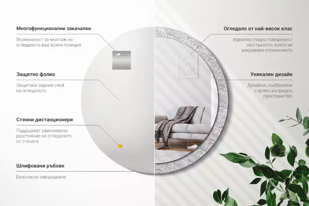 Ronde spiegel met bedrukte lijst Lotusbloemen