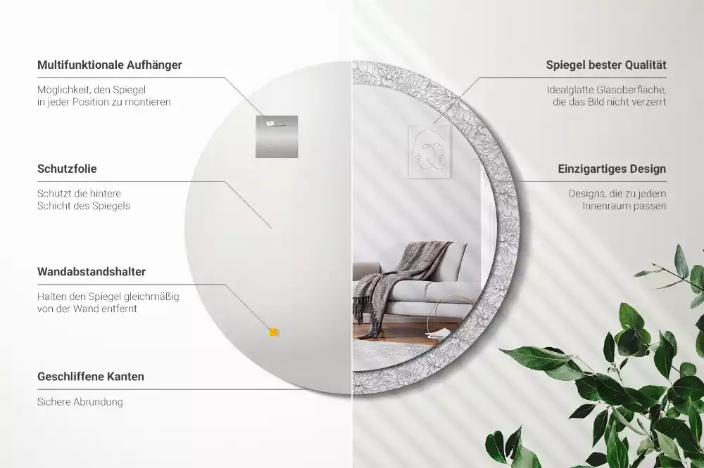 Ronde spiegel met bedrukte lijst Lotusbloemen