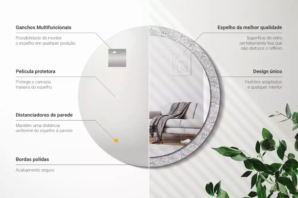 Ronde spiegel met bedrukte lijst Lotusbloemen