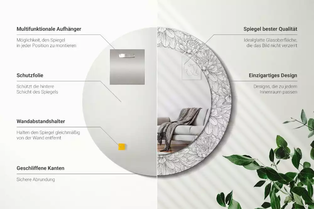 Ronde spiegel met bedrukte lijst Lotusbloemen