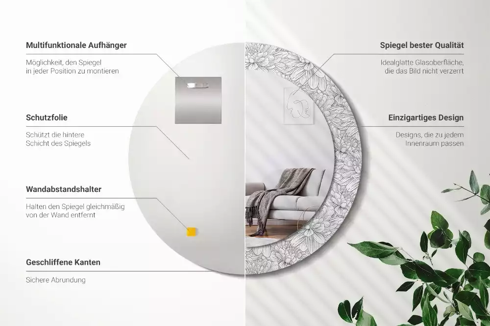 Ronde spiegel met bedrukte lijst Lotusbloemen