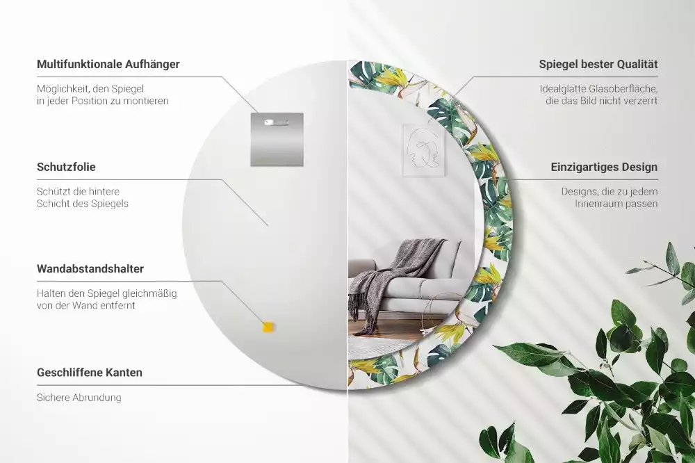 Bedrukte ronde spiegel Tropische bladeren