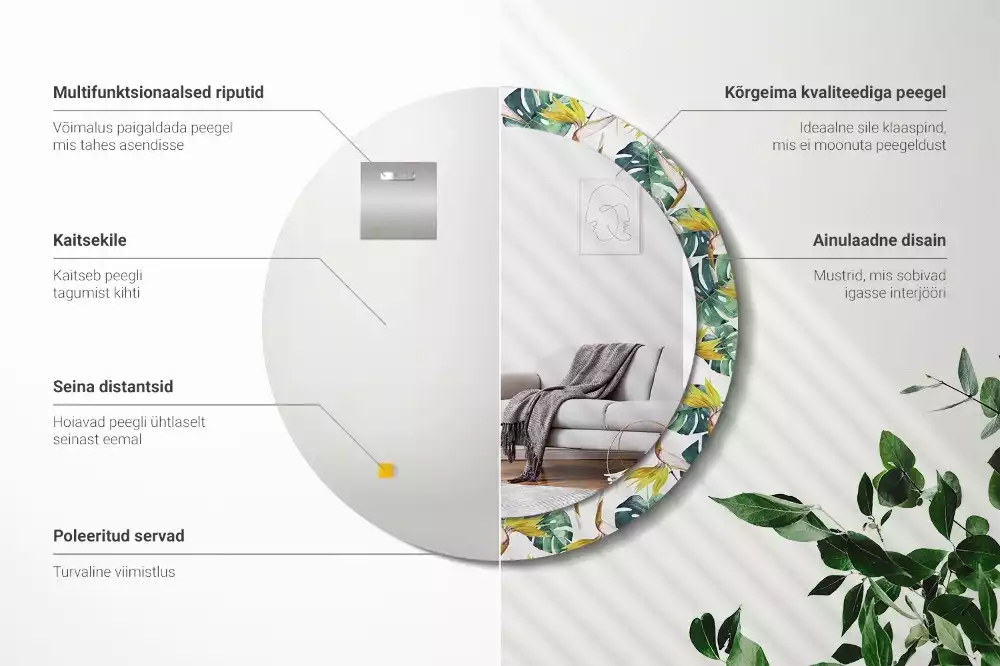 Bedrukte ronde spiegel Tropische bladeren