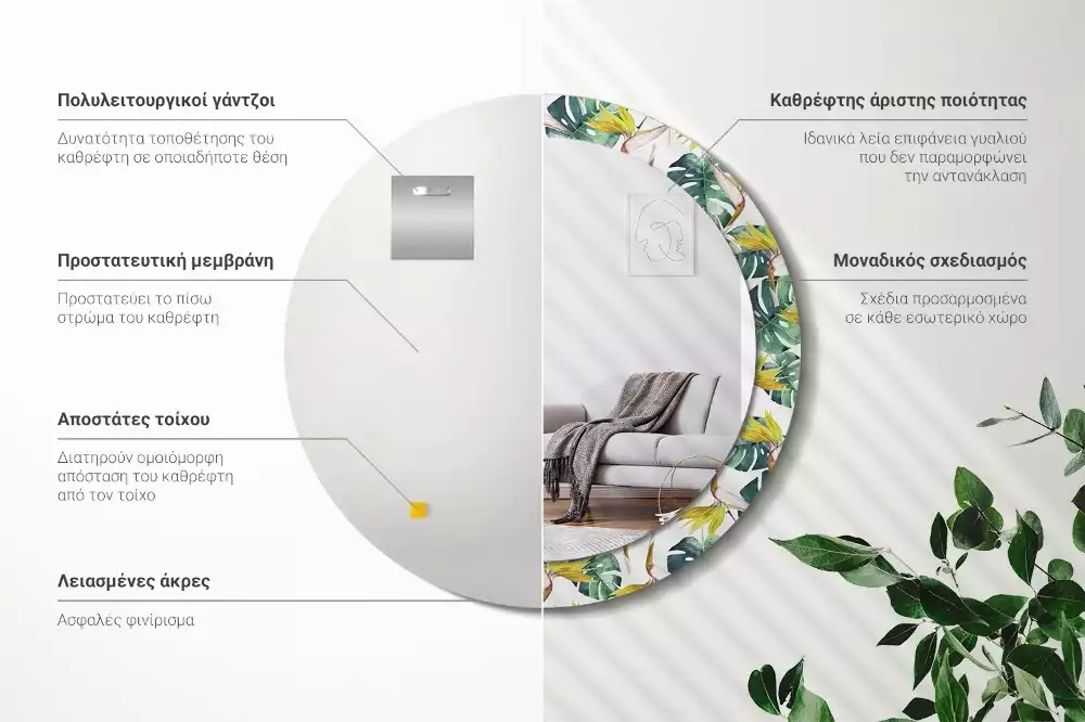 Bedrukte ronde spiegel Tropische bladeren