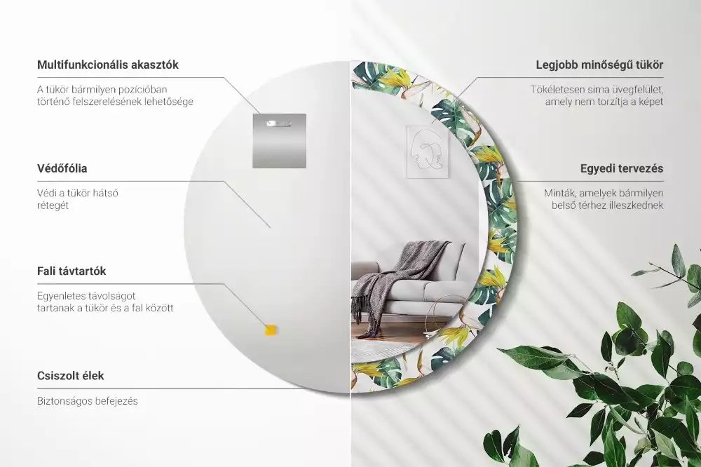 Bedrukte ronde spiegel Tropische bladeren