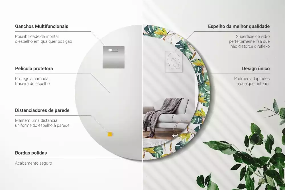 Bedrukte ronde spiegel Tropische bladeren