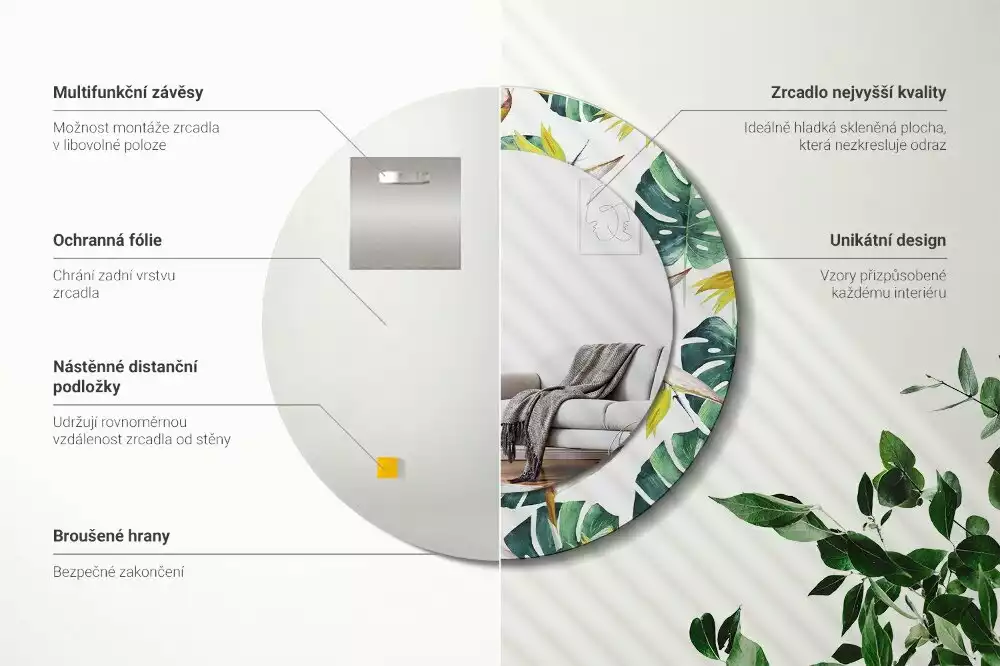 Bedrukte ronde spiegel Tropische bladeren