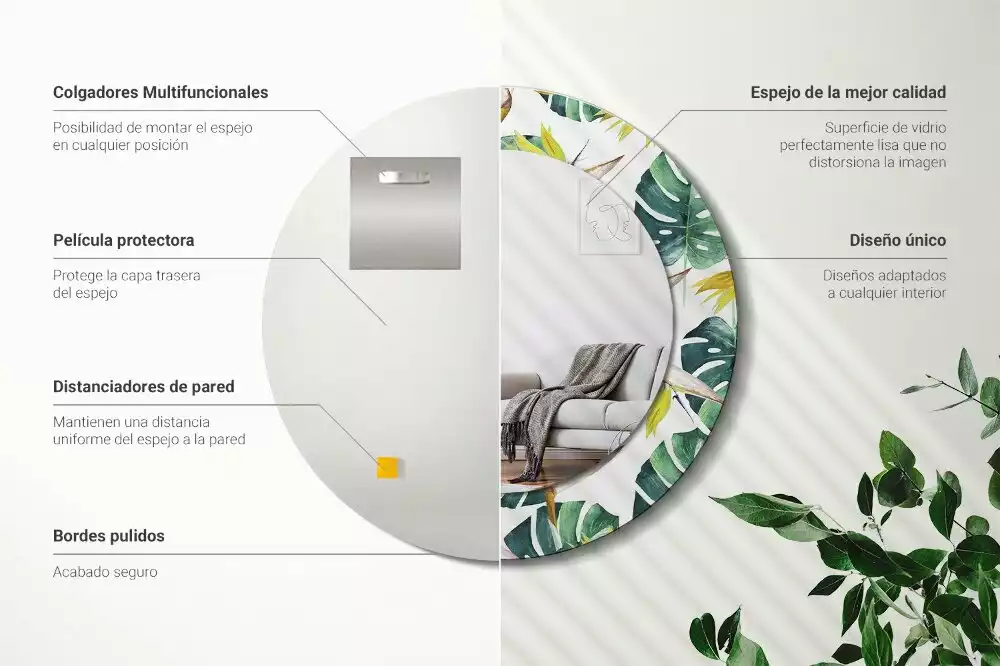 Bedrukte ronde spiegel Tropische bladeren