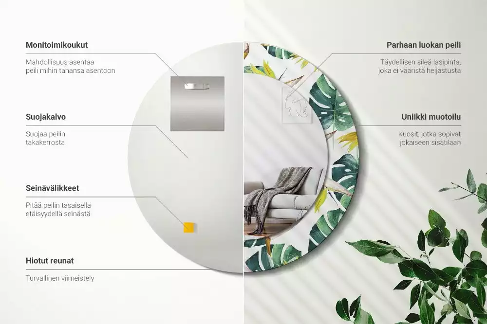 Bedrukte ronde spiegel Tropische bladeren