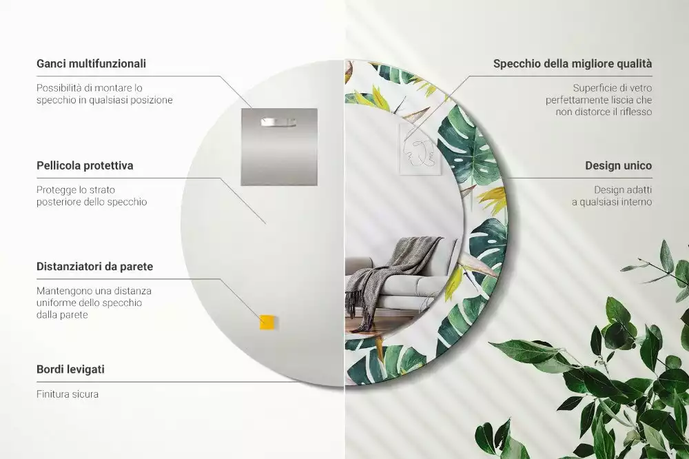 Bedrukte ronde spiegel Tropische bladeren