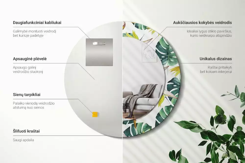 Bedrukte ronde spiegel Tropische bladeren
