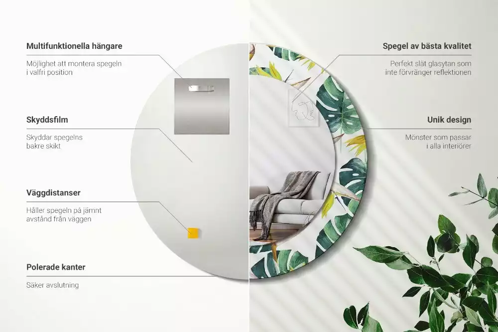 Bedrukte ronde spiegel Tropische bladeren