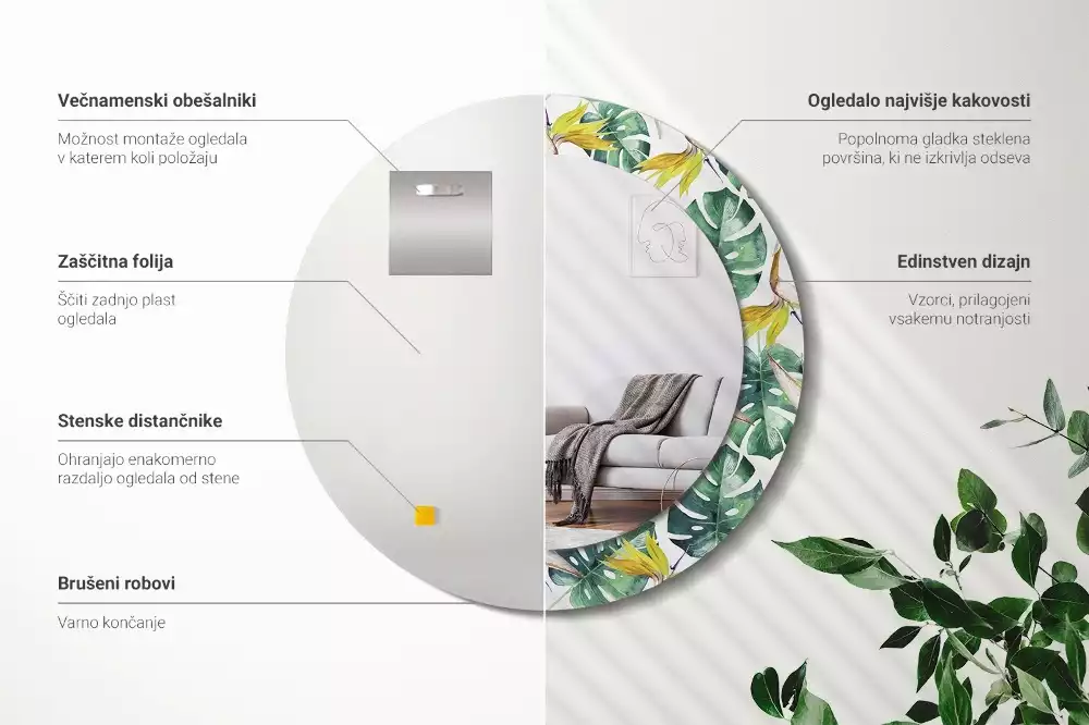 Bedrukte ronde spiegel Tropische bladeren