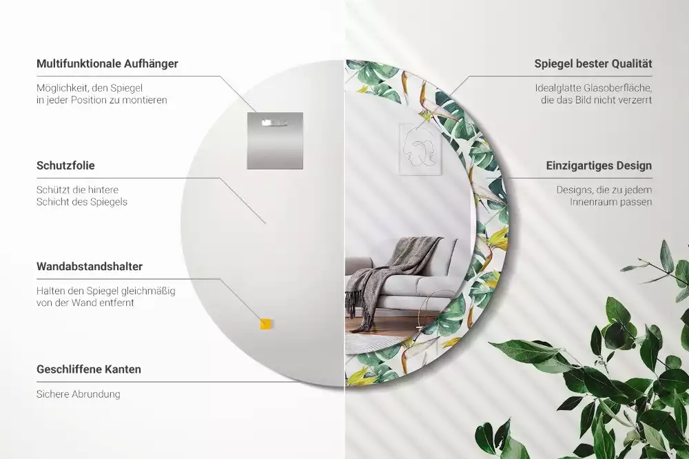 Bedrukte ronde spiegel Tropische bladeren