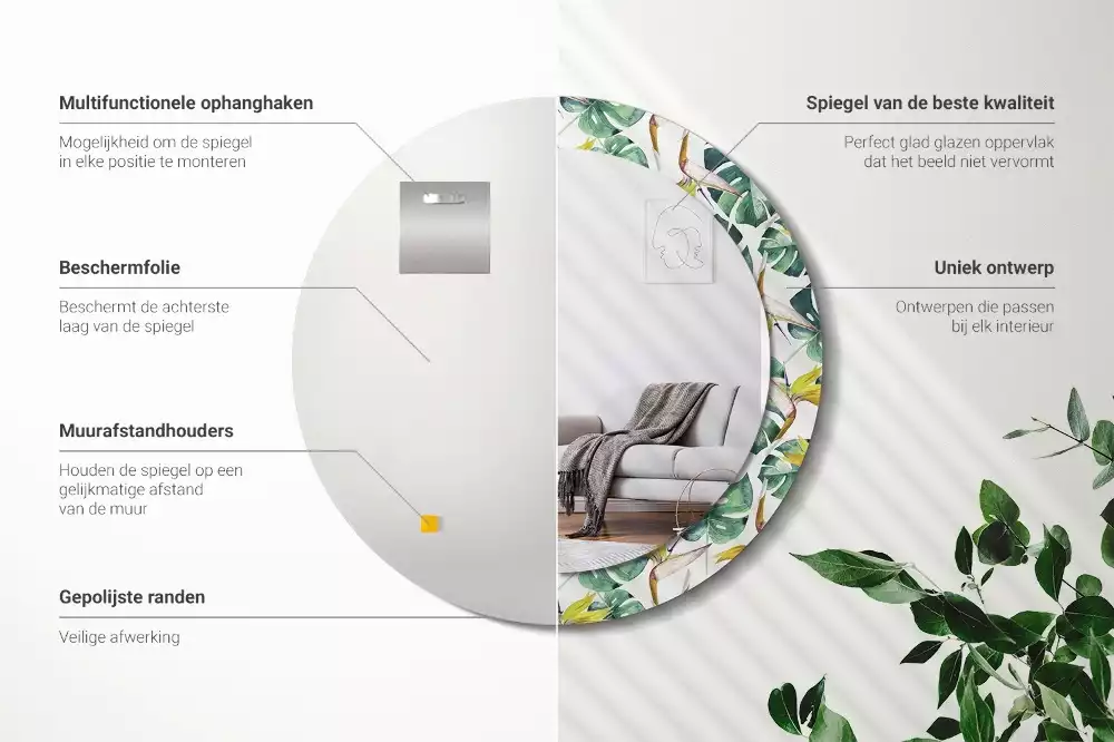 Bedrukte ronde spiegel Tropische bladeren