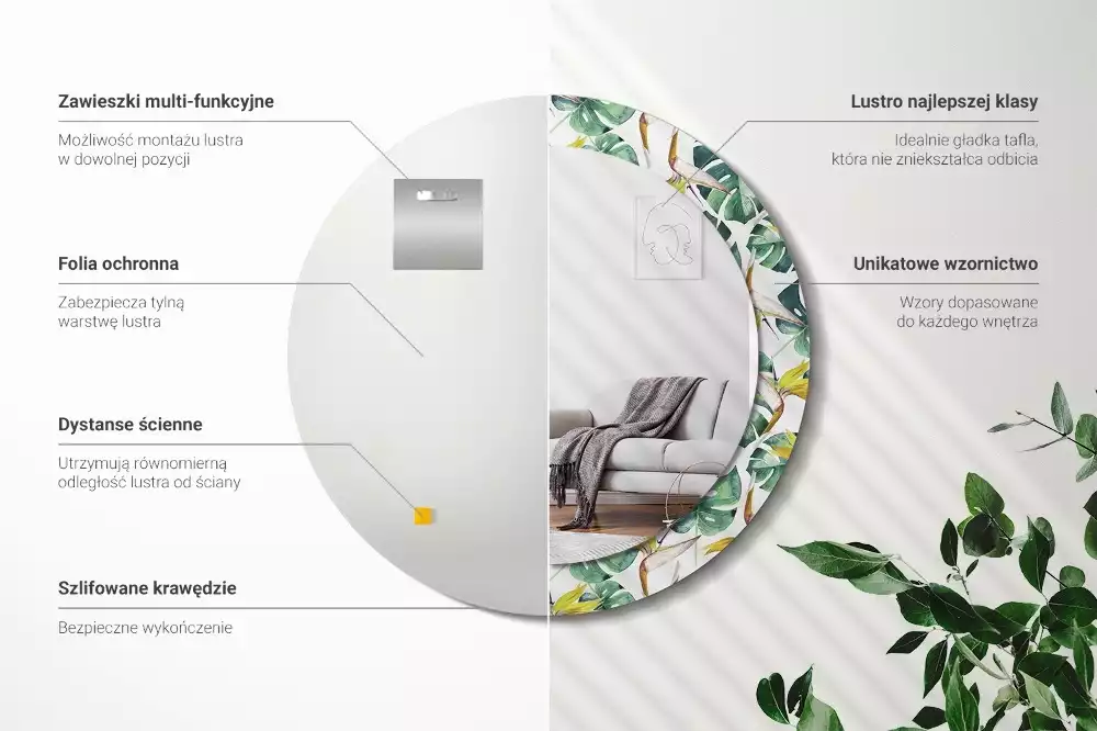 Bedrukte ronde spiegel Tropische bladeren